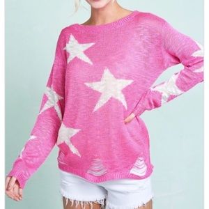 Pink with stars distressed sweater! SO CUTE! 💖
